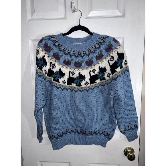 NORTHERN ISLES Womens Acrylic Knit Scottie Doggie Pullover Sweater Sz M - Picture 3 of 10